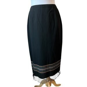 MICHELE Women's 10P Southwestern Deco Fringe Maxi Skirt Italian Fabric USA Made